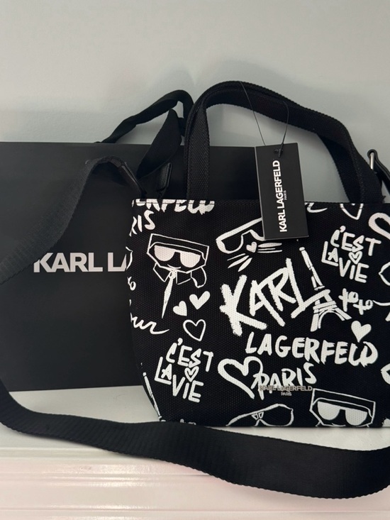 Karl Lagerfeld Handbags - Karl Lagerfeld Black & White Graffiti Canvas Tote Bag